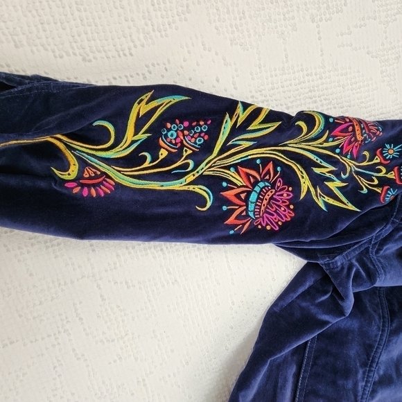 Vintage Bob Mackie Wearable Art Blue Velvet Button Down Embroidered Jacket SizeS - Picture 11 of 16